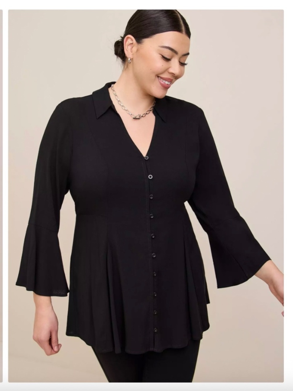 Fit And Flare Rayon Slub Button-Front Top - NEW WITH TAGS